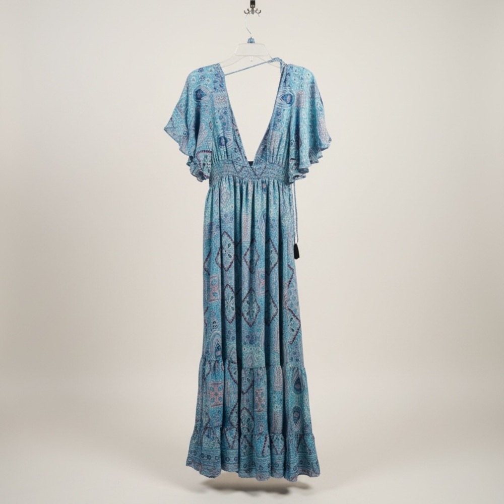 NWOT Indoa Boutique Turquoise and Navy Maxi Dress